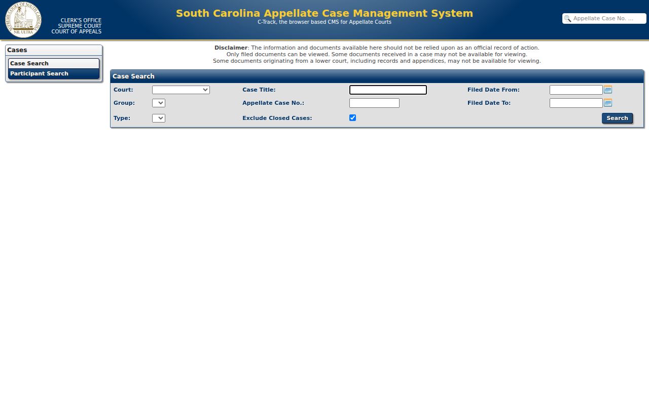 South Carolina criminal court appellate C-Track search