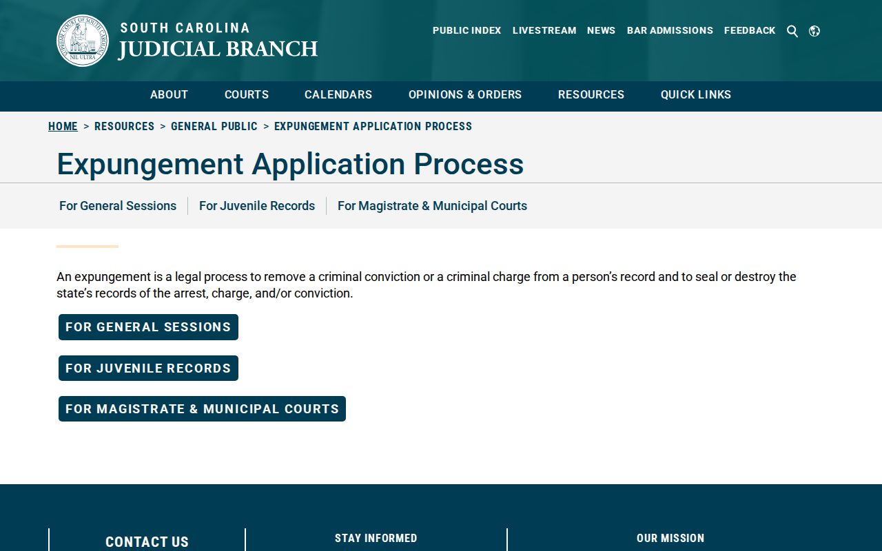 South Carolina criminal court case expungement process