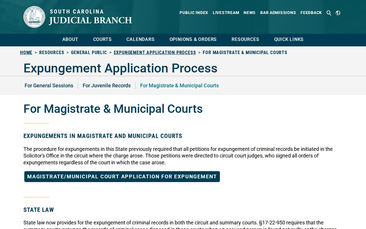 South Carolina criminal court cases Magistrate and Municipal Court resources