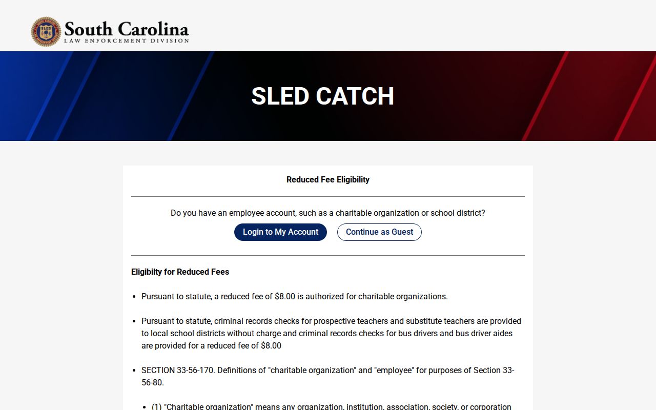 South Carolina SLED CATCH requester type choices