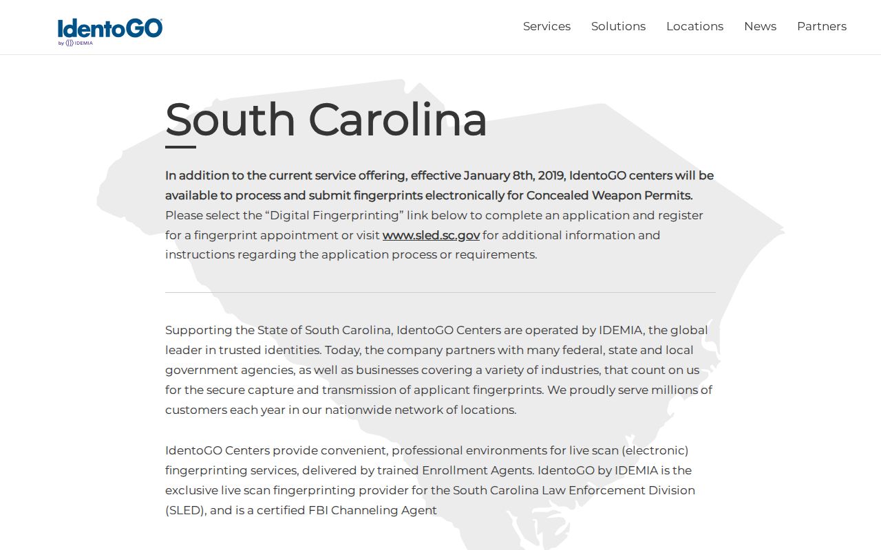 South Carolina SLED authorized IdentoGO fingerprint services