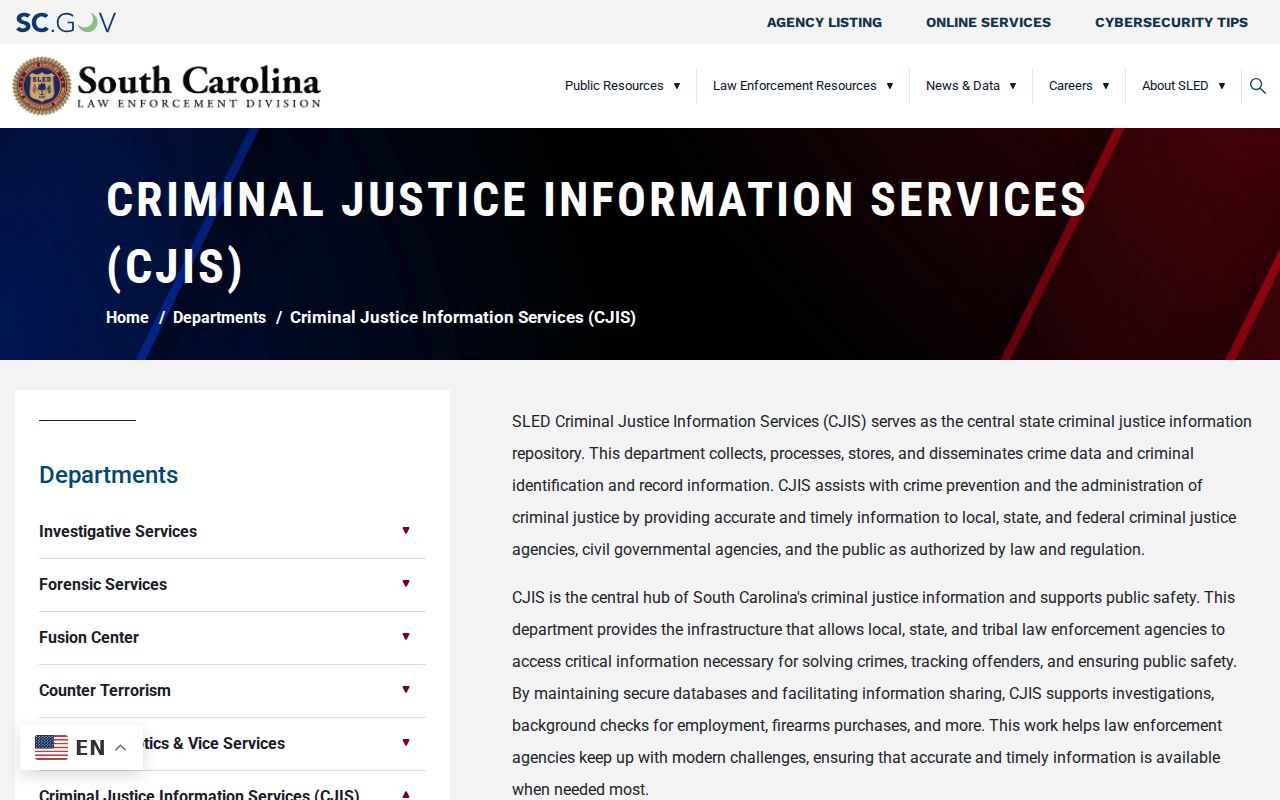 South Carolina SLED CJIS criminal history units