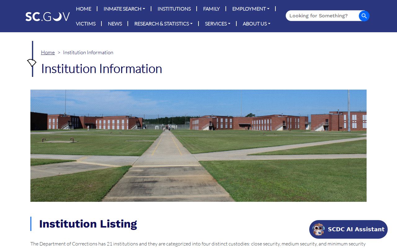 South Carolina criminal custody institution directory
