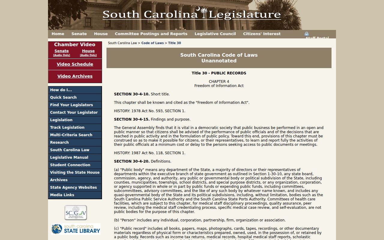 South Carolina criminal records Freedom of Information Act source