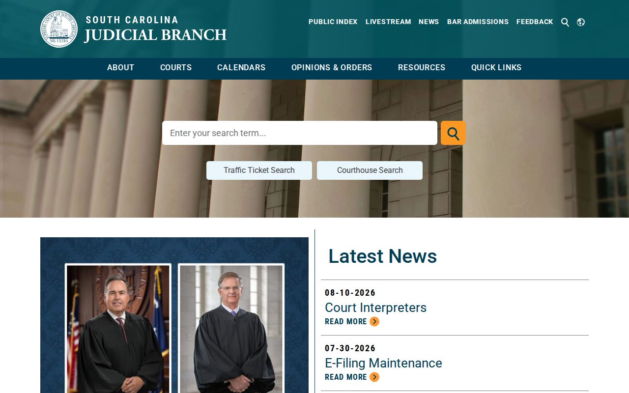 South Carolina criminal court record resources on the Judicial Branch website