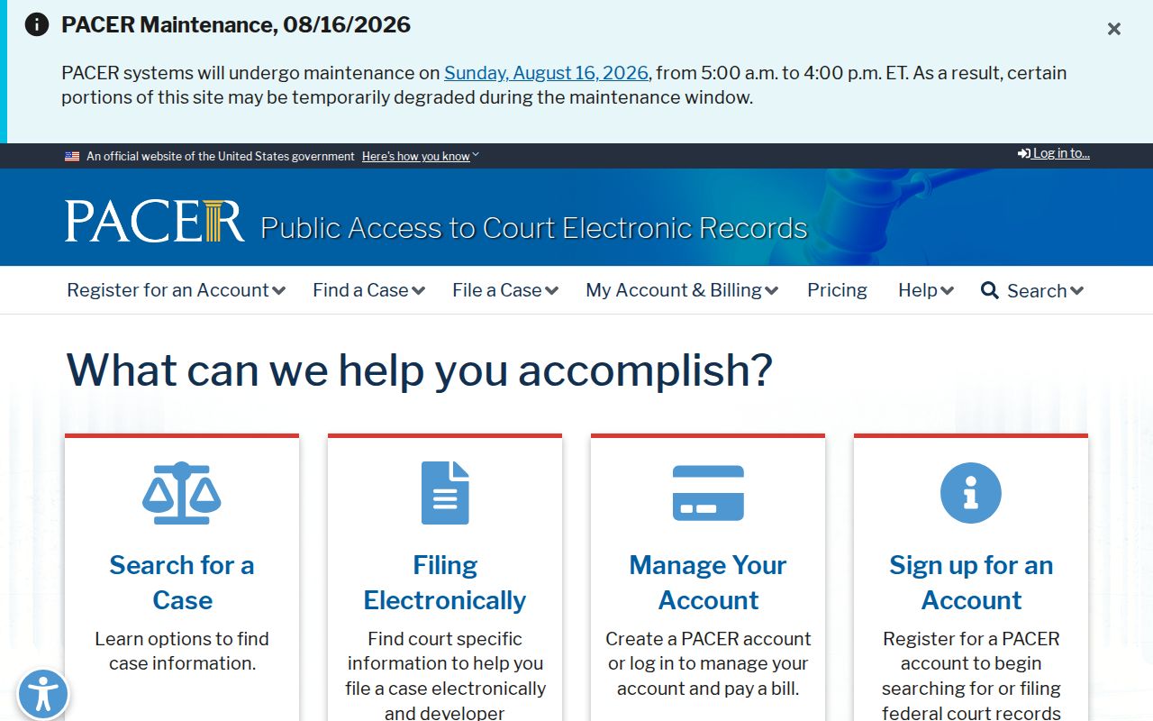Federal court criminal records access for South Carolina through PACER