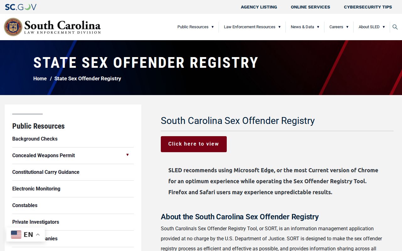 SLED South Carolina sex offender registry tier and removal resources