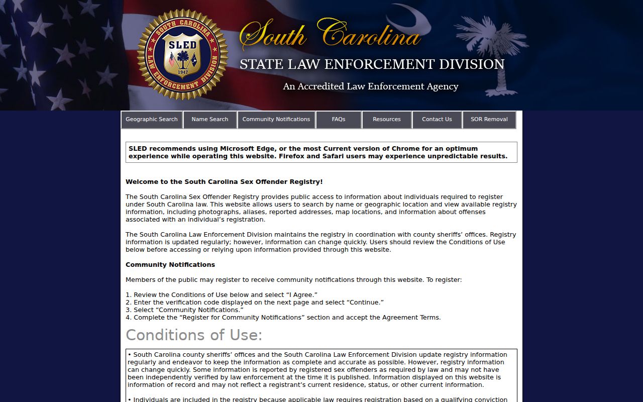 South Carolina sex offender registry radius map